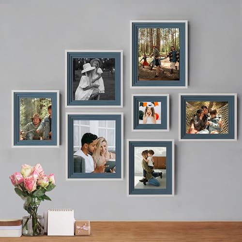 Image of Art Street Blue Collage Photo Frame Set for Wall Decor | Multi Size Wooden Picture Frames Gallery Wall Set for Family Photos | Modern Wall Photo Frames for Living Room, Bedroom & Home Decoration