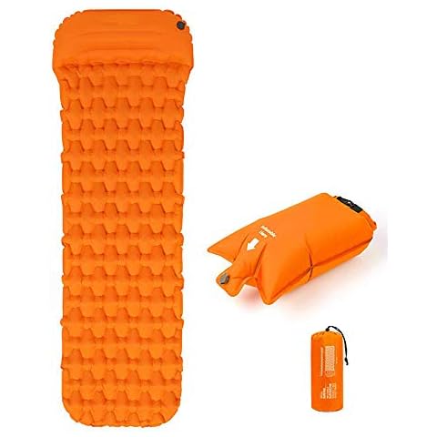Forall-Ms Inflatable Single Sleeping Mat with Pillow and Air Bag,Camping Inflating Sleeping Pad Camping Mattress Ultralight Portable Sleeping Bed,Orange Cover