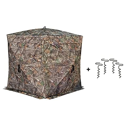 Rhino Blinds R180 3 Person See Through Hunting Ground Blind with Auger Tent Stakes Included, Realtree Edge Cover
