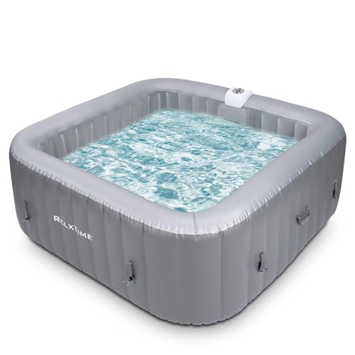 Portable Hot Tub 4 to 6 Person, Inflatable Outdoor Spa, 130 Air Jets Built in Heater Pump, Blow Up Hottub for Relaxation, Grey