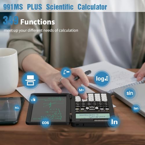 Image of 991MS 349 Functions 2-Line Display Scientific Desk Calculator with Notepad | ROATEE Scientific Calculator Back to Middle High School Supplies for Students Solar & Battery Powered, Foldable Easy to Carry