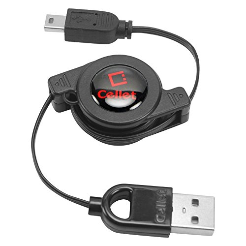Cellet Retractable 2 1/2 Ft. Long Mini USB Data Cable for GoPro Hero 1/2/3, GPS Systems, Mini USB Compatible Digital Cameras and Cellphones