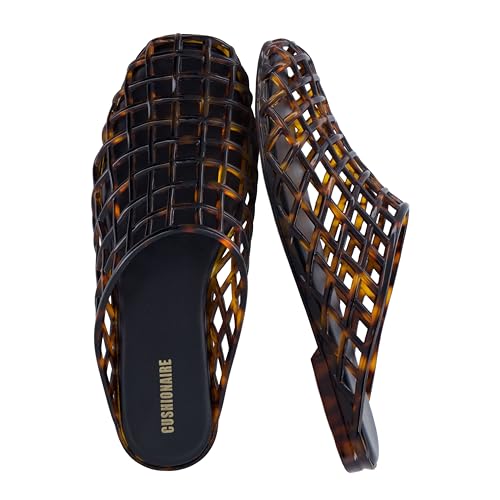 CUSHIONAIRE Lab Jelly Flats for Women, Closed Toe Slip On Lightweight Womens Mules with Woven Design and Cushioned Comfort, TORTOISE 7