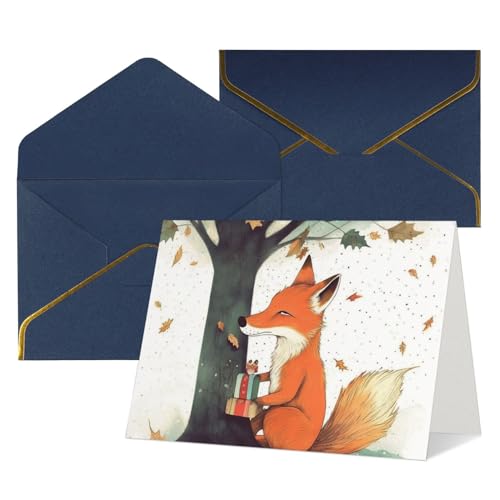 Cartes de vœux vierges de remerciement et d'encouragement | Lot de 12 enveloppes renard