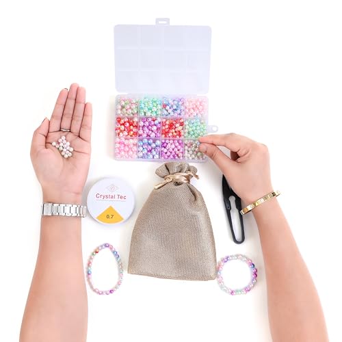 Image of Ambitieux DIY Bracelet Making Kit for Girls - 12 Types Colorful Beads with Charms, Elastic Thread, Earrings, Clasps & Rings - Jewellery Craft Kit for Kids, Birthday Return Gift, Rakhi Special Set for 2 3 4 5 6 7 8 9 10 years (Colorfull pearl beads)