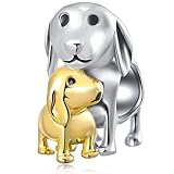 Cucciolo Cane Mamma e Baby Charms con 2 Tone Oro Placcato, si adatta Pandora First Mothers Day Bracciale, 925 Sterling Silver Madre Amore Bambino Paternità Perline