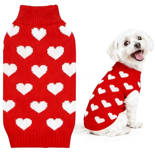 Hundepullover Herz Warme Hundepullover Kleine Hunde Valentinstag Hund Pullover Rot Gestricktes Hundepulli Katzenpullover Weicher Hundekleidung M