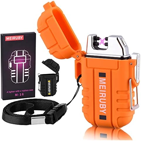 MEIRUBY Lighter Electric Lighter Candle Lighter Camping Lighter Rechargeable Lighter Orange Lighter with Black Replace Case for Outdoors Family Use Cover