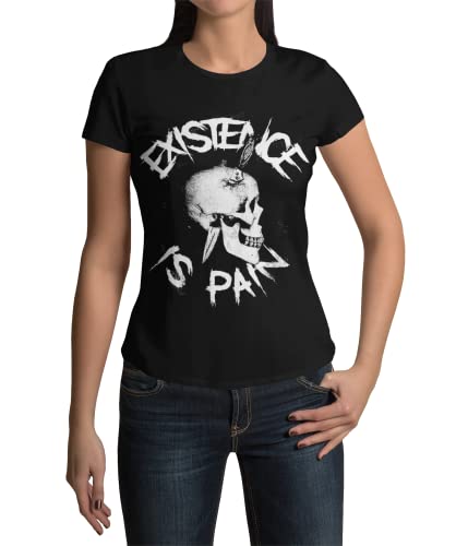 Trendiges Damen Oberteil Frauen T-Shirt mit Totenkopf Motiv Tshirt für Sommer Kurzarm Basic Gothic Style Skull Print für Modebewusste Girls in Schwarz Black Gr. XS-XXXL (L, Schwarz)