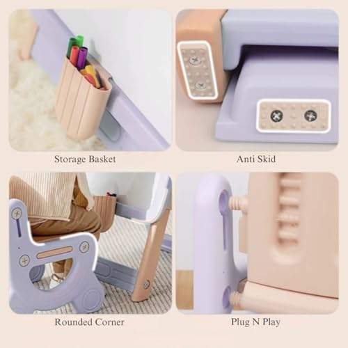 Image of Little Olive Kids Chair and Drawing Board with Easel Plastic Activity Table | Creative Learning Station for Toddlers | Pastel Purple | DIY Assembly