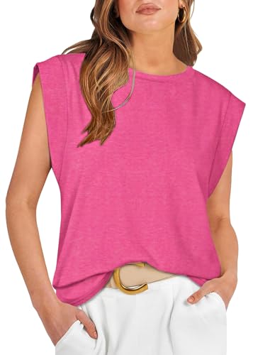 Damen Tops Sommer Locker Kurzarm Tshirts Flügelärmel Sommer Tops Rundhals Sommermode Longshirt Rosa XL