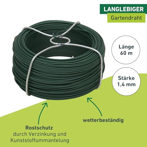 Windhager Gartendraht, 60 m, Stärke 1,4 mm, grün, verzinkt mit Kunststoffummantelung, Bindedraht, 06226