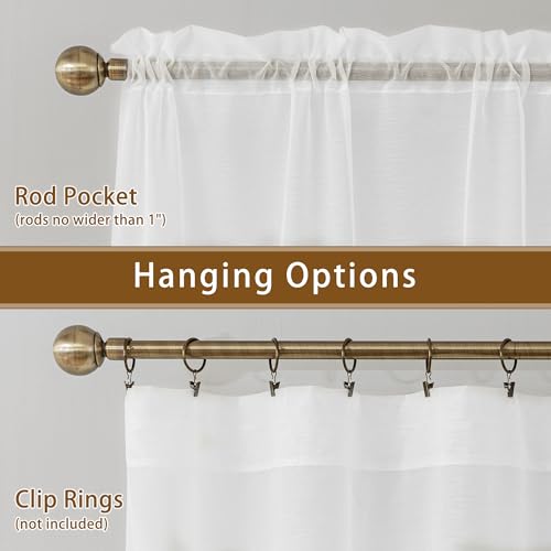 Image of White Sheer Curtains 54 Inch Length, Privacy Semi Sheer Curtains for Dining Room Kitchen, Light Filtering Rod Pocket Voile Window Drapes 2 Panels Set, Each 42 inch W x 54 inch L