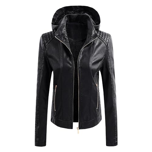 Veste en cuir doublée molleton pour femme DGKaxiyaHM avec capuche