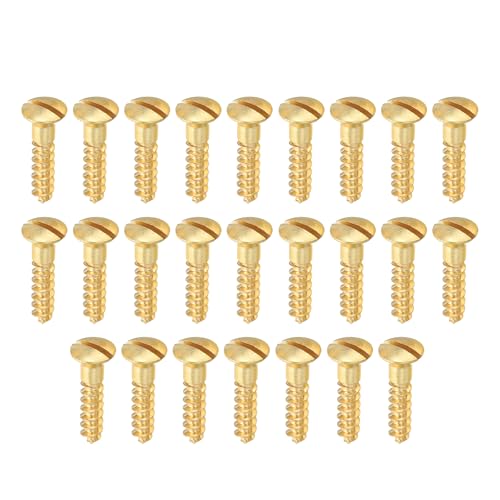 PATIKIL Tornillo para madera ovalado M4.5 x 20 mm, paquete de 25, latón sólido, cabezal plano y ranurado, tono dorado