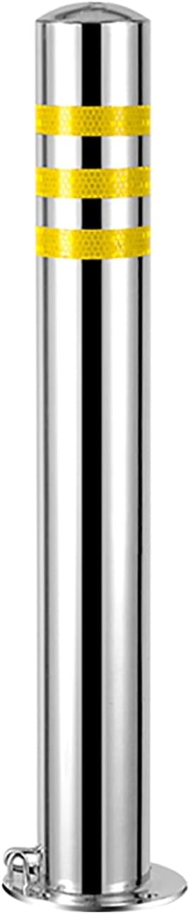 Removable Stainless Steel Safety Bollard with Reflective Strips - 23.6in Flexible Traffic Control Barrier for Road Construction - Yellow Traffic Safety Post (1PC)