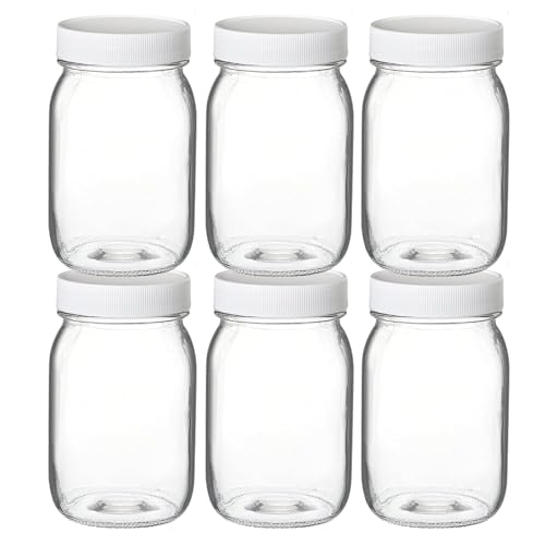 Mason Jars 16 oz Regular Mouth (6 Pack) Clear Glass with Plastic Lids for Sealing, Canning Jars for Food Storage, Overnight Oats, Dry Food, Snacks, Candies, DIY Project.