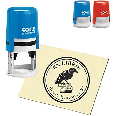 Ex Libris Stamp Personalised Round Exlibris Raven - 40 mm Colour Automatic Stamp as Name Stamp Office Stamp Cover