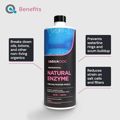 Pool Enzyme Treatment for Saltwater Pools - Pool Enzymes for Waterline Care, Oil Control & Clarity - Made in USA - AquaDoc - 32oz