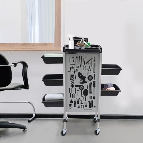 6-poziomowy regulowany wózek do salonu z 5 szufladami, wielofunkcyjny wózek do przechowywania dla stylisty, narzędzi kosmetycznych i spa, szaro-biały lub czarny