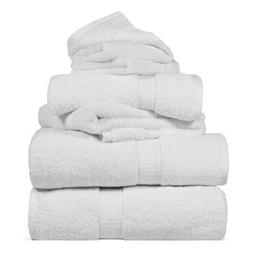 SUPERIOR Egyptian Cotton Pile 6 Piece Towel Set, Includes 2 Bath, 2 Hand, 2 Face Towels/Washcloths, Ultra Soft Luxury Towels, Thick Plush Essentials, Guest Bath, Spa, Hotel Bathroom, White by SUPERIOR - Used condition - US$50.64