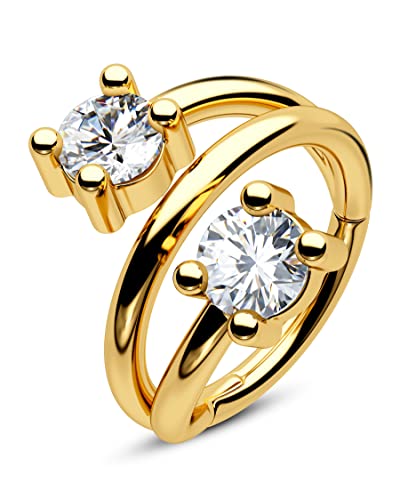 CM Crareesi Mania Helix Piercing Jewelry Hoop 8mm 316L Stainless Steel Gold Cartilage Earrings 16G Double Row Tiny CZ Daith Piercing Jewelry Daith Helix Clicker Rings