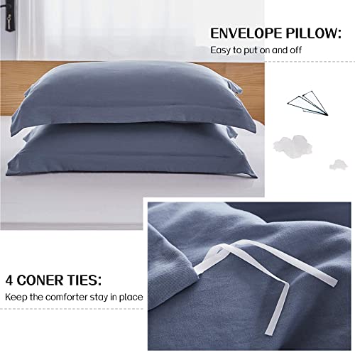 Dreaming Wapiti Duvet Cover Queen,Washed Microfiber Haze Blue Queen Size Duvet Cover Set,Solid Color - Soft and Breathable with Zipper Closure & Corner Ties (Haze Blue, Queen)