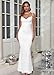 Aigeman Women Spaghetti Straps Mermaid Evening Gown Wedding Guest Dress Drape Neck Lace Backless Formal Maxi Dress 21(Medium,White)