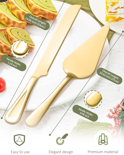 13-Inch Premium Cake Cutting Set for wedding,Exquisite Cake Knife and Server Set with Serrated Design, Ideal for Pastries, Pies, and Desserts (Gold) - Image 6