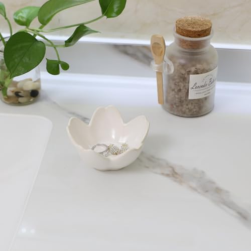 Image of Flower Ring Dish Holder,Jewelry Dish Tray,Small Trinket Tray,Jewelry Plate Bowl,Key Bowl,Decorative Plate,Birtdhay Christmas Gifts for Women Friends,Ceramic Kiln effect White