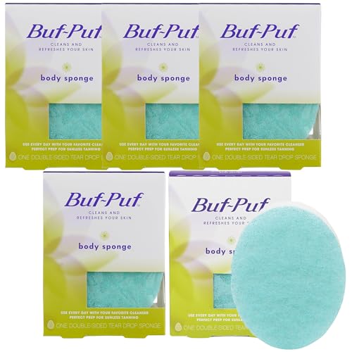 Buf-Puf Body Sponge Bath Sponge Dermatologist Developed Cleanses Skin of Dirt and Excess Oil Reusable Exfoliating 5 Count