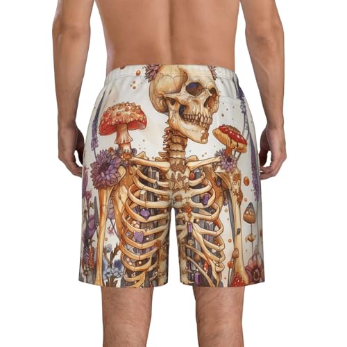 Men's Quick Dry Swim Shorts Skeleton Mushrooms Flowers Plants Natural Beach Trunks with Pockets2