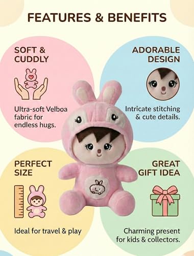Image of HUG 'n' FEEL SOFT TOYS 25 cm Rabbit Doll Plush Toy - Cute Soft Stuffed Animal Bunny for Kids, Girls & Boys Room Decor (Pink /White)