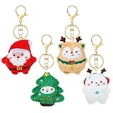 NEWEST 4 Pieces Plush Christmas Keychain with Santa Tree Reindeer Snowman, Xmas Stuffed Ornaments Keychain Keyring, Cute Christmas Bag Charm Pendant Key Fob for Backpack Purse Handbag Wallet Car Keys