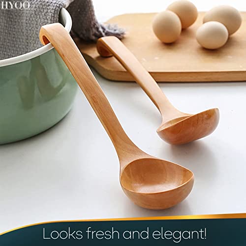 Hyqo Wooden Ladle For Soup - 2 Pack Wooden Soup Spoons Bamboo Ladle Wooden Serving Spoons Olive Wood Ladle Soup Ladel For Cooking Wood Utensils Set Large Ladle With Long Handle Teak Kitchen Utensils thumb #6