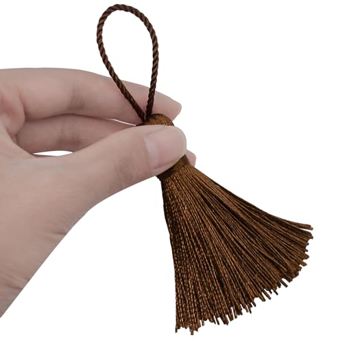 Image of 20Pcs 4.3 Inch Mini Craft Tassels for Earrings, DIY Crafts(Light Coffee) | Handmade soft terylene, 2-inch cord loop, small Chinese knot-for earrings, bookmarks, tags, souvenirs and DIY crafts.