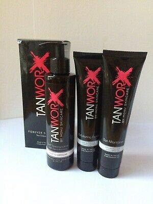 Tanworx Prepare, Tan And Maintain Kit by Monu Skincare (Self Tanning Lotion with Tan Enhancer 200ml, Exfoliating Cream 120ml, Tan Maintanier 120ml)