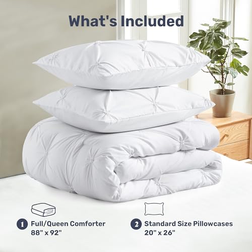 Unikome SOLID PINTUCK COMFORTER SET Queen Comforter Set White - Soft Fluffy Pintuck Down Alternative Bedding Set thumb #7