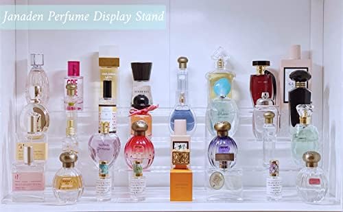Janaden Perfume Organiser Acrylic Risers Display Stand 4 Tiered Display Shelf for Funko POP Action Figures, Cupcake Dessert Stands Cologne Nail Polish Organizer Clear Acrylic Shelves for Collectibles
