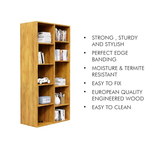 Image of Bniture 10 Tier Engineered Wood Open Book Shelf Wooden Bookshelf for Home, Kids Room & Study Room | Multipurpose Free Stand Corner Book Organizer for Library Room, Office | Giant Wood