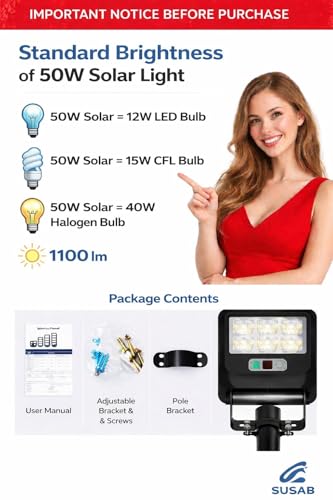 Image of Solar Light 50w, PIR Motion Sensor, 1100 Lumens, IP65 Waterproof, 5000mAh Battery, 132 LEDs, 25-Year Solar Panel Life, Wall /Pole Mountable, BIS Approved Light,Zero Electricity Cost