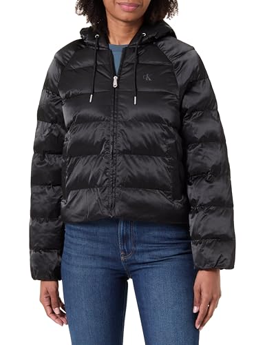 Calvin Klein Damen Satin Lightweight Short Logo PUF LV047E509G Jacken, Schwarz (Schwarz), M, Schwarz (Schwarz), M