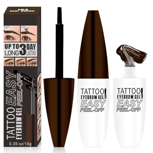 Gel de Cejas Peel Off, Tinte en Gel Marrón para Cejas, Ge-l de Tatuaje de Cejas de Color Semipermanente, Tinte de Eyebrow Resistente al Agua de Larga Duración, Dura hasta 3 Días (#3 Marrón Grisáceo)