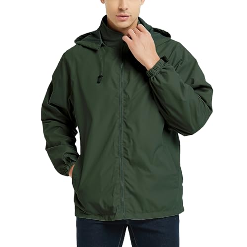 Mywu Jaqueta masculina corta-vento leve, impermeável, com capuz, corrida, caminhada, ciclismo, Verde