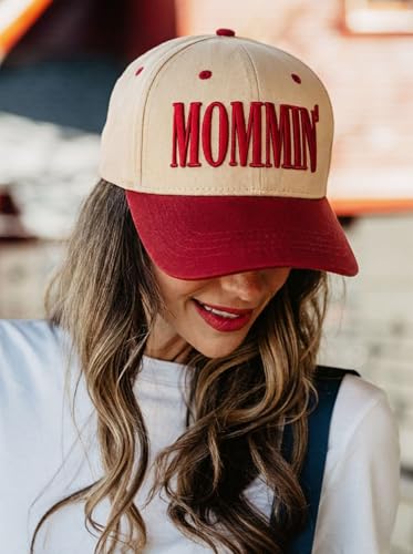 Image of Mommin Trucker Hat for Women, Vintage Two-Tone mom hat with Mommin 3D Embroidery, New Mom Gifts Mothers Day Outfits