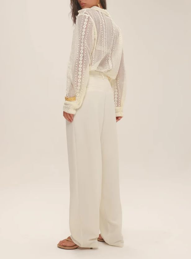 Women Long Sleeve Floral Lace Blouse Button Down Sheer Collared Shirt Embroidered Mesh Going Out Blouse Top