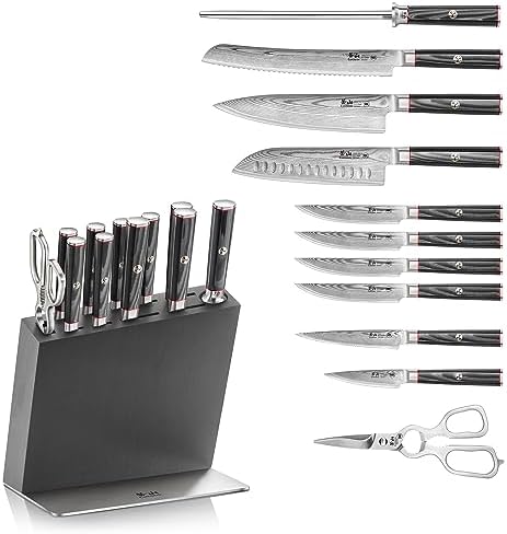 Cangshan YARI Series HUA Knife HUA Block Set, X-7 Damascus Steel, Ash Wood (12-Piece) - Thumbnail 2