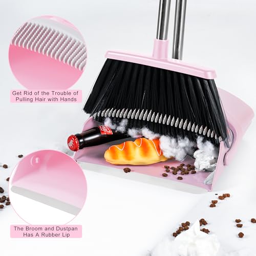 image for BSKLIN Broom and Dustpan Set for Home, 52” Long Handle Broom with Du