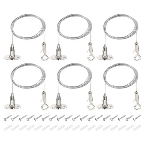 Image of PATIKIL 6 Pcs Adjustable Picture Hanging Wire Kit, 2m /6.6ft Fit for 1.5mm Wire Heavy Duty PVC Coated Stainless Steel Wire Rope Hanger Hardware with Hanging Disc for Hanging Mirrors, Frames