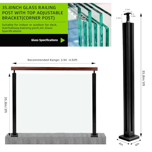 VoTwoofv 35.8" Glass Railing End Post with Top Adjustable Bracket for Handrails,304 Stainless Steel Glass Balustrade Post with Spigot Slots for Indoors&Outdoors Railing of Deck,Balcony,Attic,Staircase by VoTwoofv - Used condition - Image 3